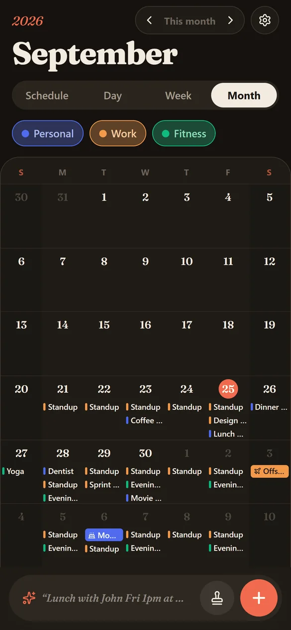 Month view in dark mode